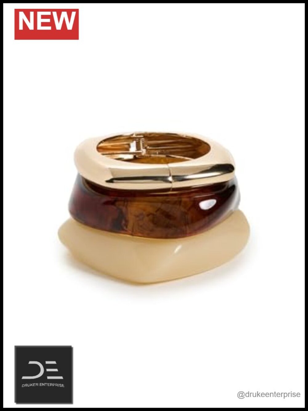 Set of 3 Marble Resin Gold-Tone Metal Bangle Bracelets Adjustable